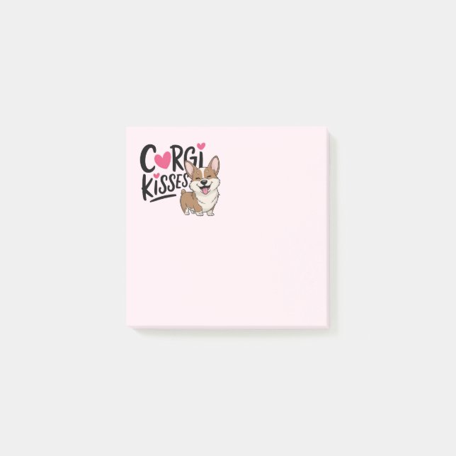 Post-it® Bisous de Corgi Cœurs Roses Amoureux des Chiens (Devant)