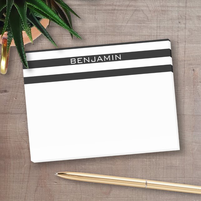 Post-it® Black and White Striped (Personalized Post-It Notes - add name or other text)