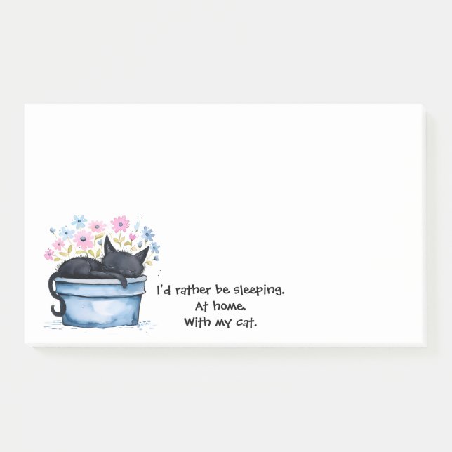 Post-it® Black Cat with Flowers I'd Rather Be Sleeping (Devant)