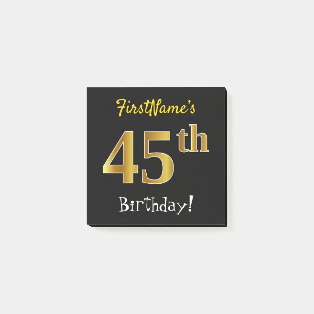 Post-it® Black, Faux Gold 45e anniversaire, avec nom person (Devant)