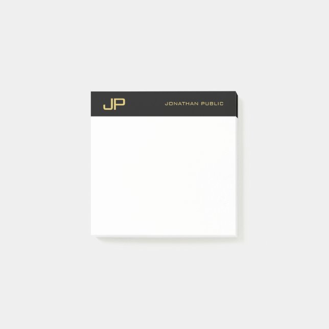 Post-it® Black Gold White Elegant Simple Template Monogram (Devant)