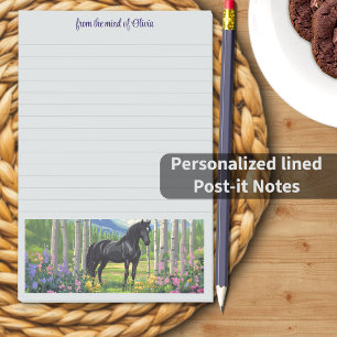 Post-it® Black Horse Girl Mtn Meadow Slogan personnalisé