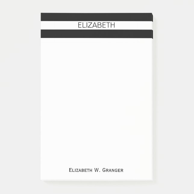 Post-it® Black White Horizontal Preppy Stripe Nom monogram (Devant)