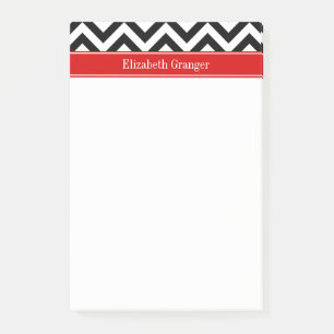 Post-it® Black White LG Chevron Red Name monogram