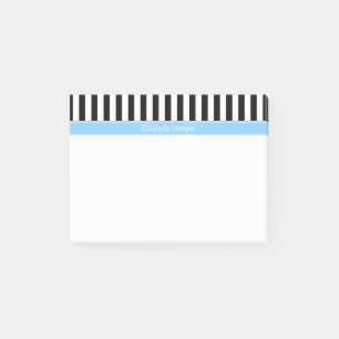 Post-it® Black White Stripe Sky Blue Nom Monogramme