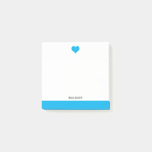 Post-it® Blanc avec ciel bleu clair Coeur & Bordure + Nom
