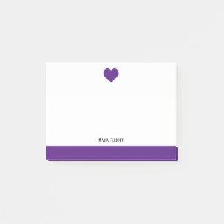 Post-it® Blanc avec coeur pourpre & Bordure & Nom