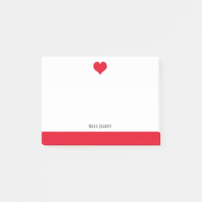 Post-it® Blanc avec Coeur rouge & Bordure & Nom (Devant)