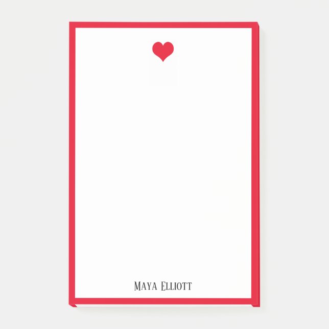 Post-it® Blanc avec coeur rouge vif et frontière + nom (Devant)