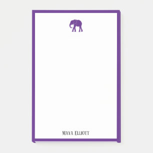 Post-it® Blanc avec éléphant et bordure violet clair + nom