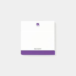 Post-it® Blanc avec éléphant mauve clair et bordure + nom