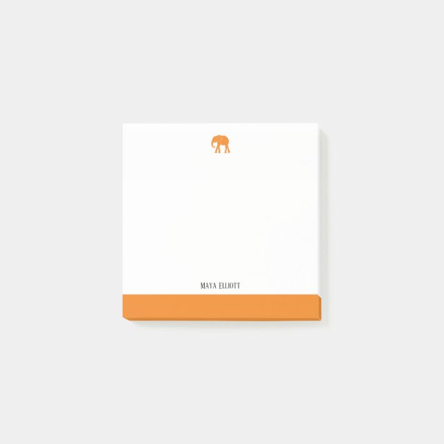 Post-it® Blanc avec Eléphant orange brillant & Bordure + No (Devant)