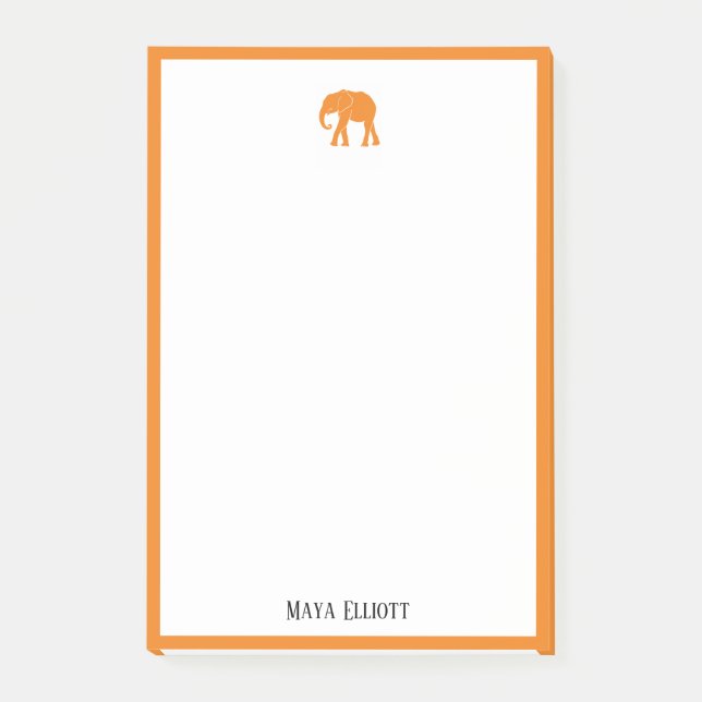 Post-it® Blanc avec éléphant orange brillant et bordure + n (Devant)