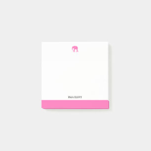 Post-it® Blanc avec éléphant rose vif & Bordure + Nom
