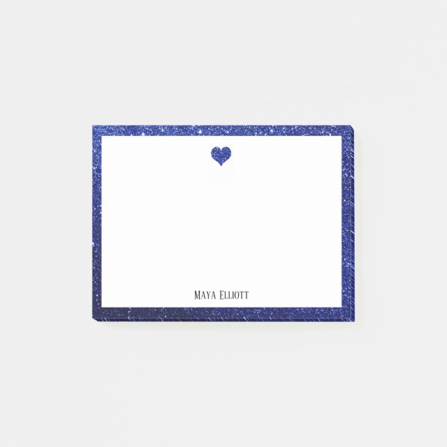 Post-it® Blanc avec Parties scintillant bleue Coeur et bord (Devant)