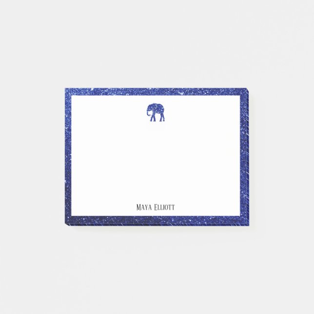Post-it® Blanc avec Parties scintillant bleue Eléphant & Bo (Devant)