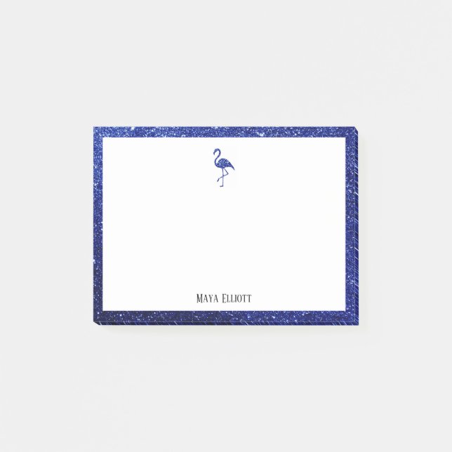 Post-it® Blanc avec Parties scintillant bleue Flamant rose  (Devant)