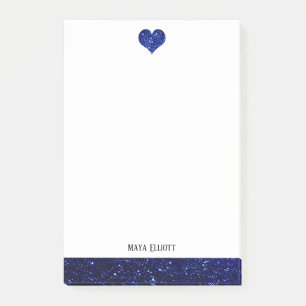 Post-it® Blanc avec Parties scintillant Faux Bleu Coeur & B