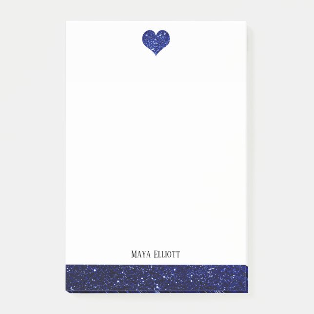 Post-it® Blanc avec Parties scintillant Faux Bleu Coeur & B (Devant)