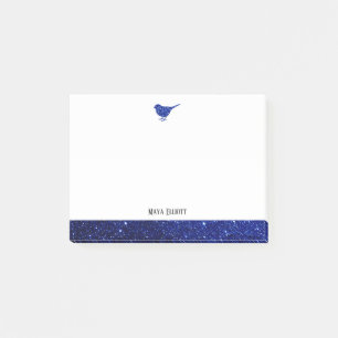 Post-it® Blanc avec Parties scintillant Faux Bleu Oiseau et