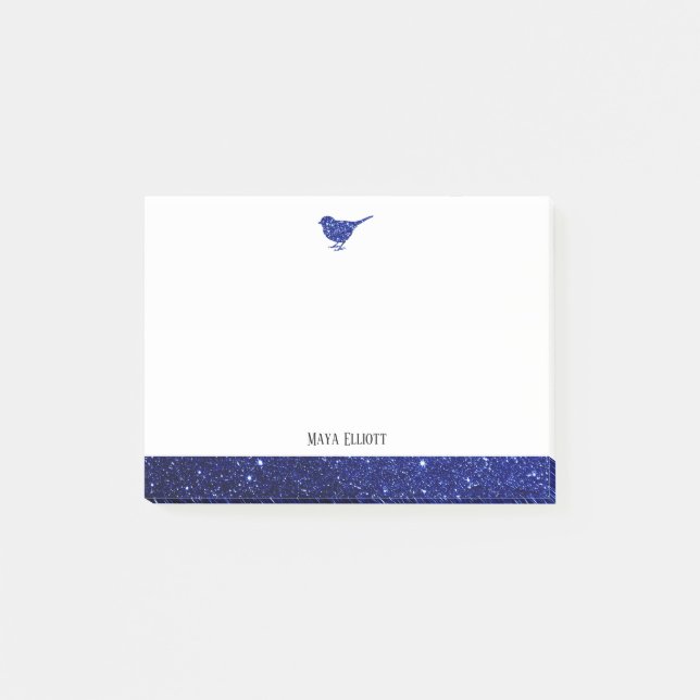Post-it® Blanc avec Parties scintillant Faux Bleu Oiseau et (Devant)