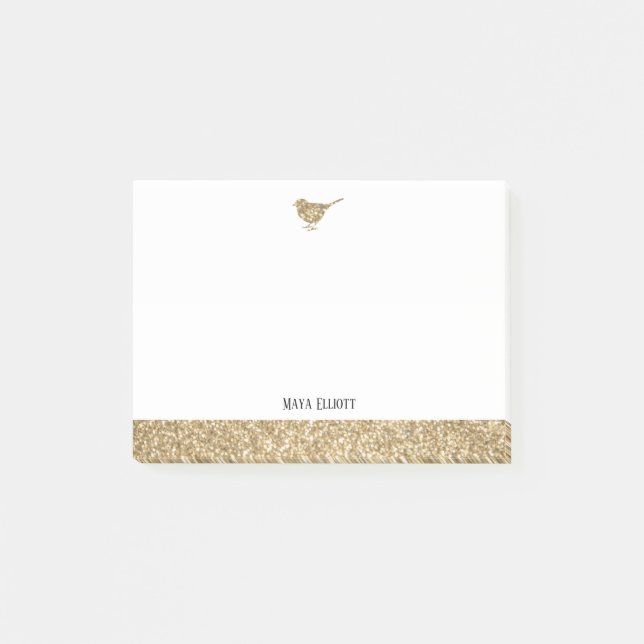 Post-it® Blanc avec Parties scintillant Gold Faux Oiseaux e (Devant)