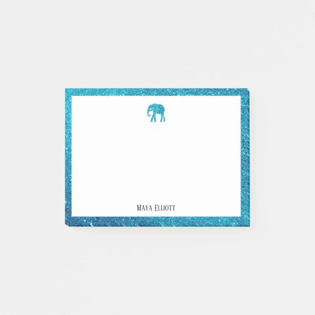 Post-it® Blanc avec Parties scintillant Turquoise Eléphant  (Devant)