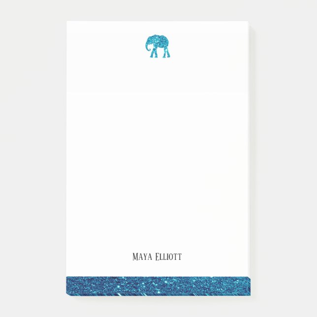 Post-it® Blanc avec Parties scintillant Turquoise Faux Elep (Devant)