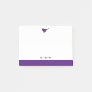 Post-it® Blanc avec petit oiseau et bordure pourpre + nom