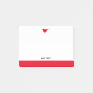 Post-it® Blanc avec Petit Oiseau Rouge & Bordure + Nom