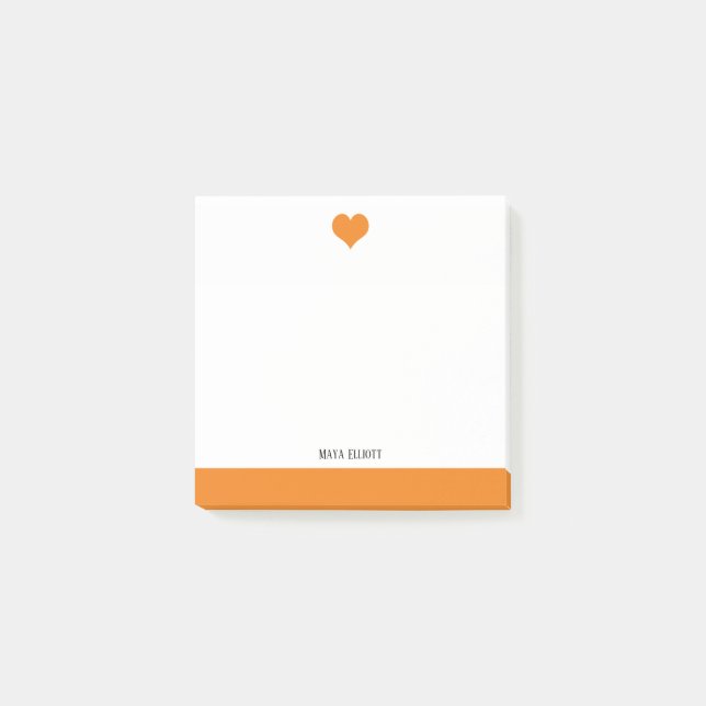Post-it® Blanc avec un coeur et une bordure orange vif + no (Devant)