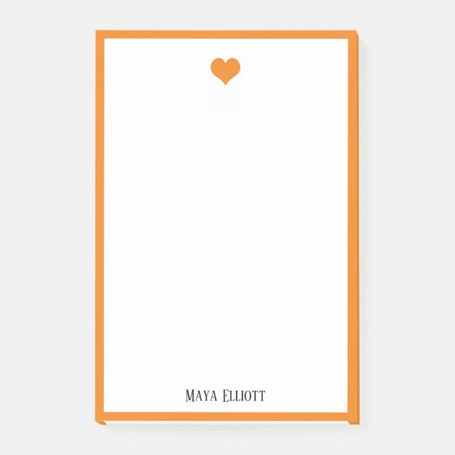Post-it® Blanc avec un coeur et une bordure orange vif + no (Devant)