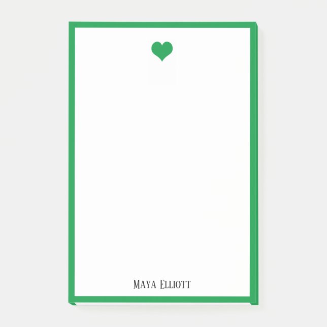Post-it® Blanc avec un coeur et une bordure vert vif + nom (Devant)