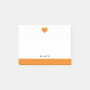 Post-it® Blanc avec un coeur orange brillant & Bordure & No
