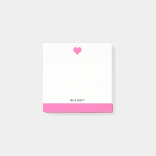 Post-it® Blanc avec un coeur rose vif et une bordure + nom