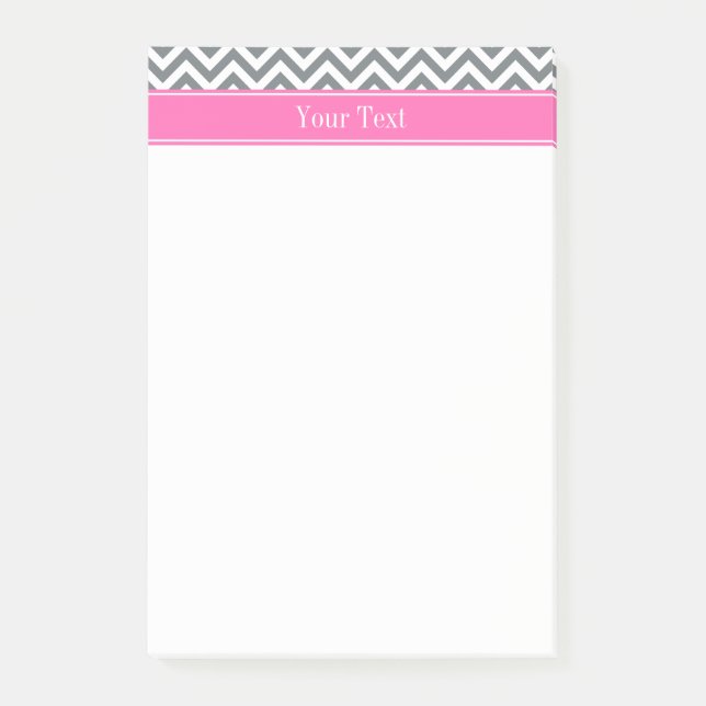 Post-it® Blanc Charbon LG2 Chevron Rose Chaud Nom Monogramm (Devant)