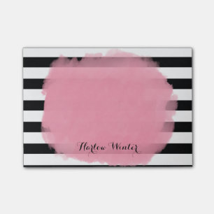 Post-it® Blanc chic de noir de rose de rayures