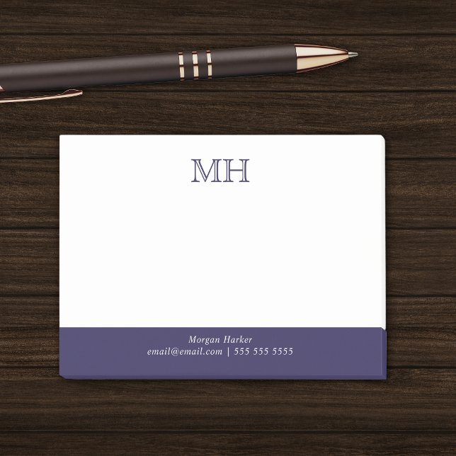 Post-it® Blanc et bleu foncé, initiales de base propres (Créateur téléchargé)