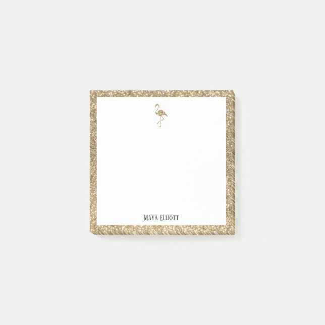 Post-it® Blanc + Faux Gold Parties scintillant Flamant rose (Devant)