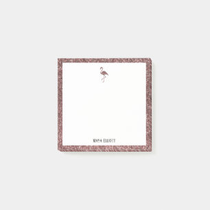 Post-it® Blanc + Flamingo et Bordure en Paillettes Or Rose