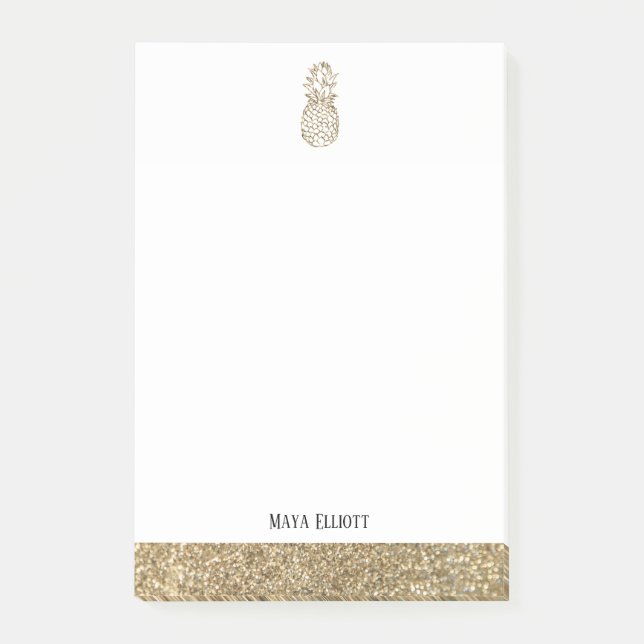Post-it® Blanc + Gold Faux Parties scintillant ananas et bo (Devant)