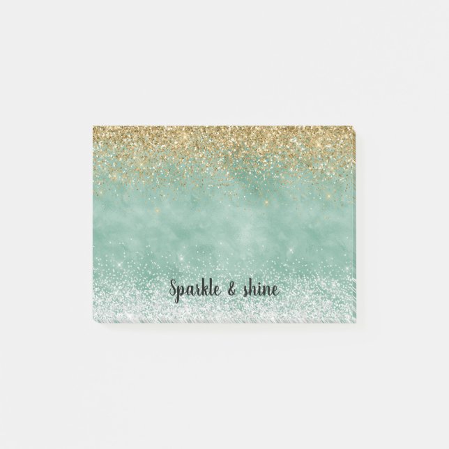 Post-it® Blanc Menthe Glam Or Paillettes (Devant)