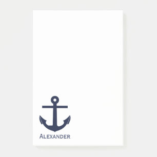 Post-it® Blanc nautique de bleu marine d'Ancre de
