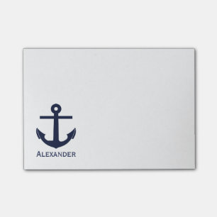 Post-it® Blanc nautique de bleu marine d'Ancre de