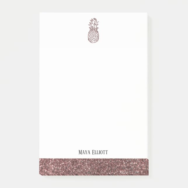 Post-it® Blanc + Rose Gold Faux Parties scintillant Ananas  (Devant)