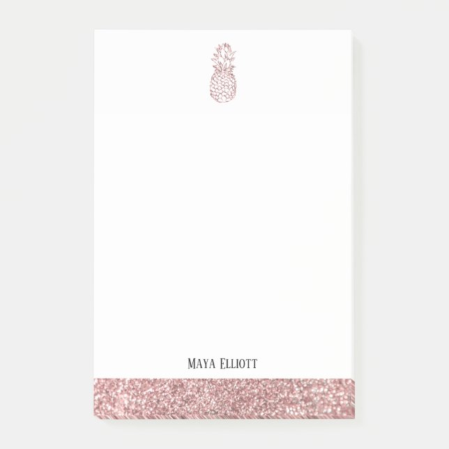 Post-it® Blanc + Rose Gold Faux Parties scintillant Ananas  (Devant)