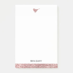 Post-it® Blanc & Rose Gold Faux Parties scintillant Oiseau 