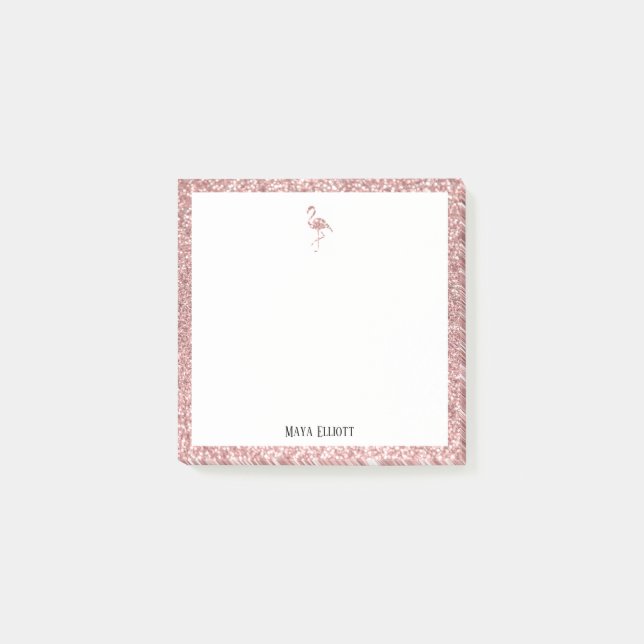 Post-it® Blanc + Rose Gold Parties scintillant Flamant rose (Devant)