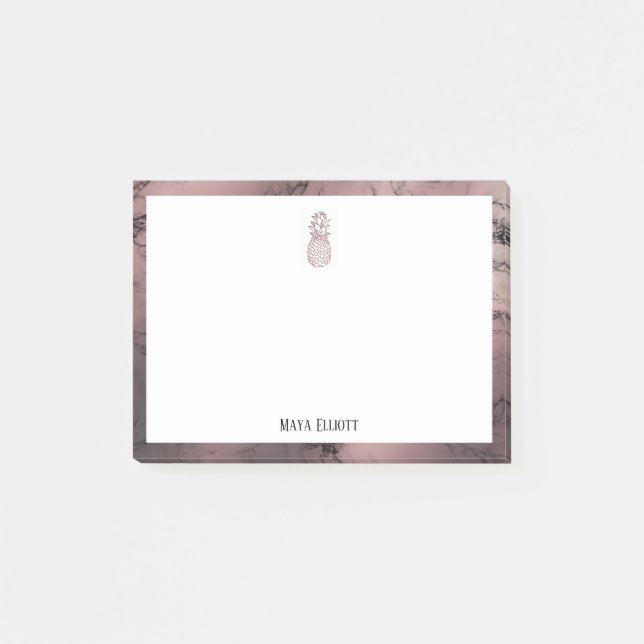 Post-it® Blanc sur ananas en marbre doré rose & bordure, no (Devant)