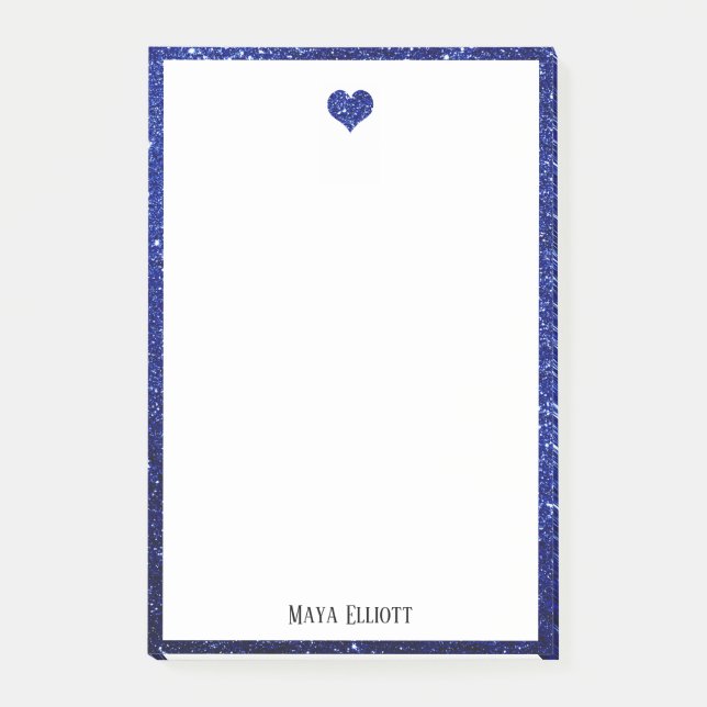 Post-it® Blanc sur Bleu Faux Parties scintillant Coeur & Bo (Devant)